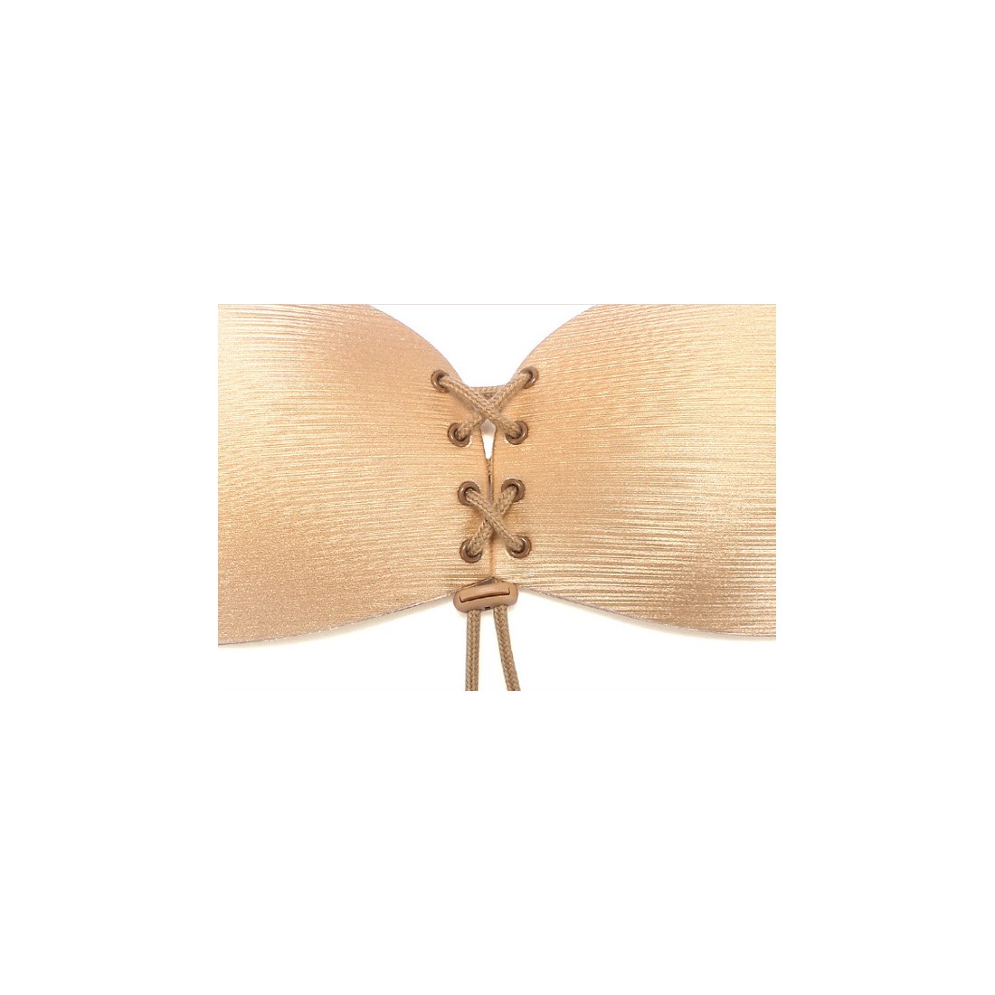 Sofia - Gold Brushed Satin Luxury Drawstring Stick On Bra