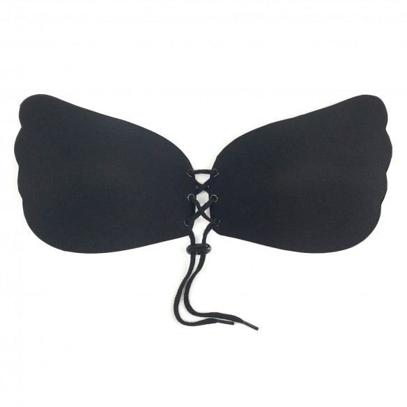 Eva - Luxury Black Push Up Drawstring Stick On Bra