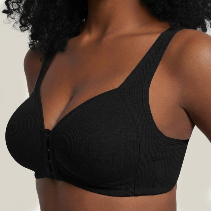 Aria Front Fastening Wireless Bra - Black