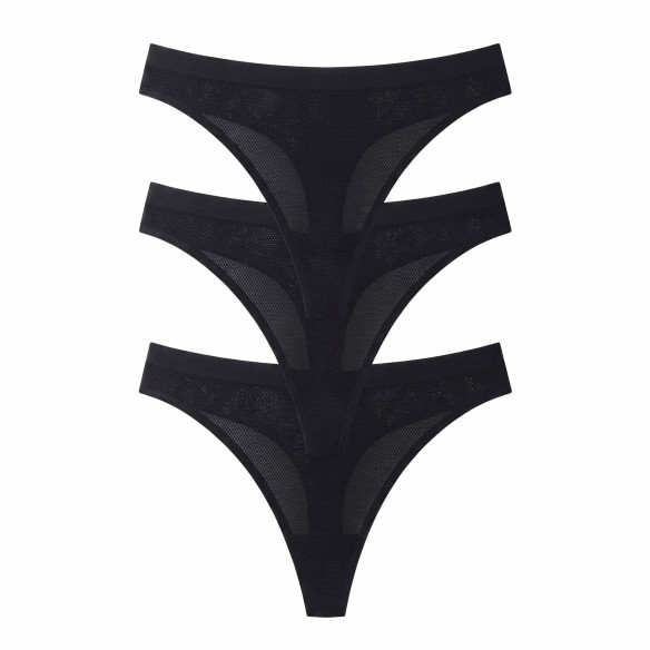 Breathable No VPL Seamless Thong (3 Pack) - Black