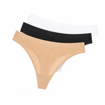 Breathable No VPL Seamless Thong (3 Pack) - White/Black/Beige 2
