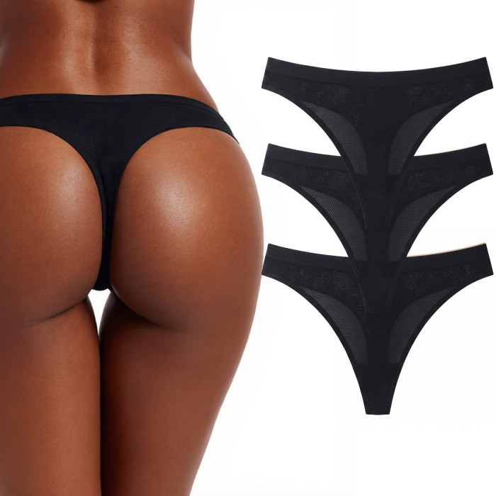 Breathable No VPL Seamless Thong (3 Pack) - Black