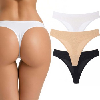 Breathable No VPL Seamless Thong (3 Pack) - White/Black/Beige